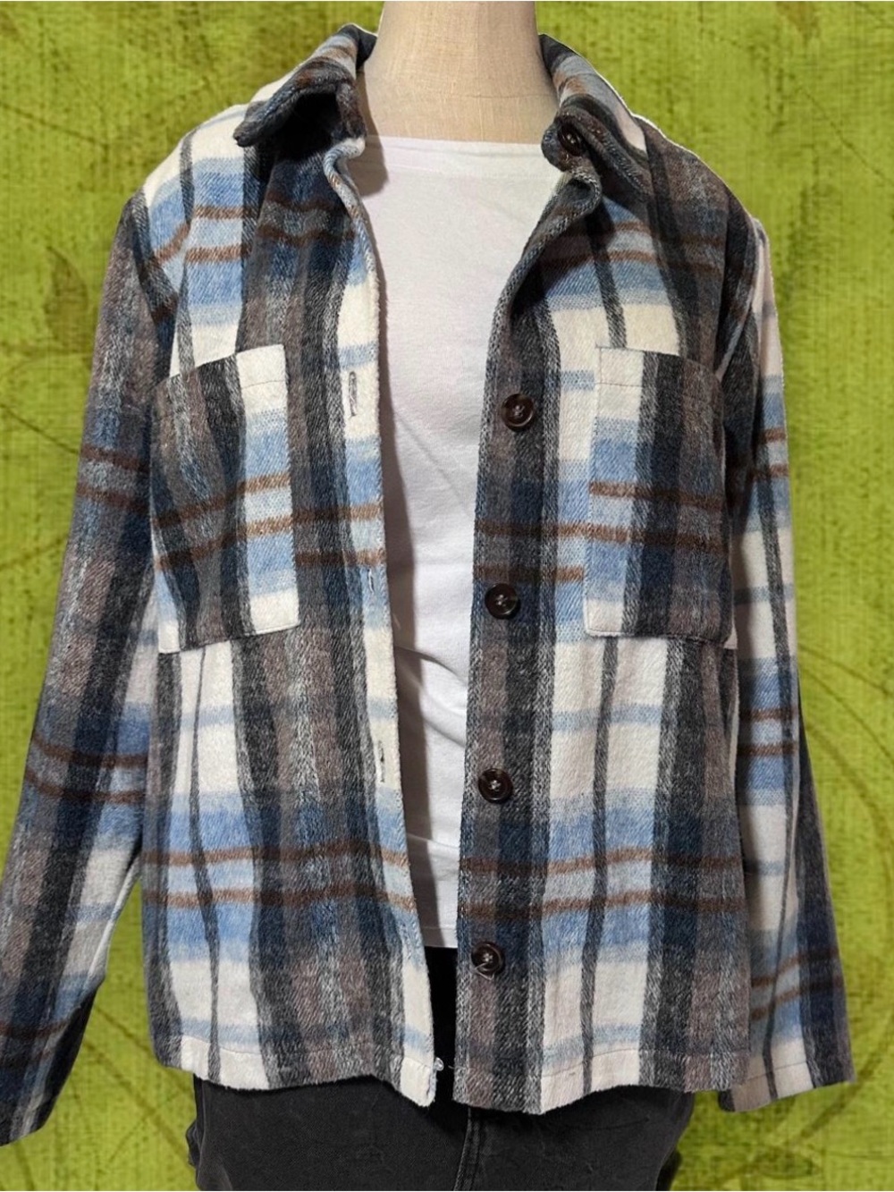 Grunge Classic Plaid Shacket - Blue, White & Brown